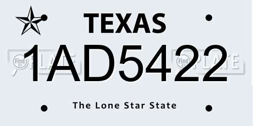 1AD5422 Texas License Plate