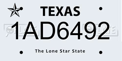 1AD6492 Texas License Plate