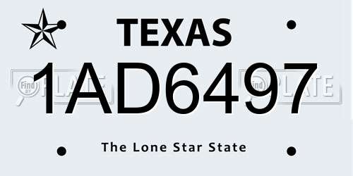 1AD6497 Texas License Plate