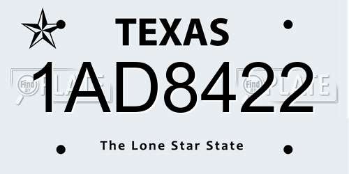 1AD8422 Texas License Plate