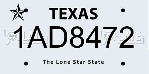 1AD8472 Texas License Plate