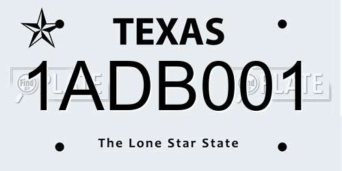 1ADB001 Texas License Plate