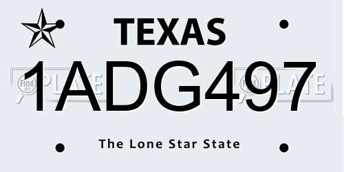 1ADG497 Texas License Plate