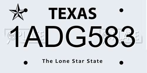 1ADG583 Texas License Plate