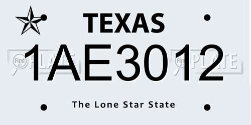 1AE3012 Texas License Plate