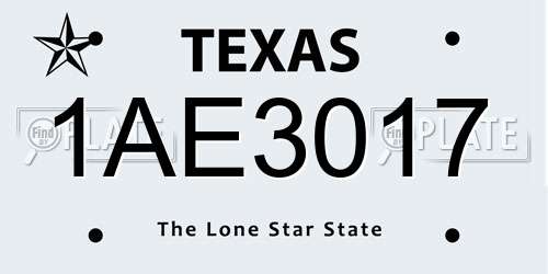 1AE3017 Texas License Plate
