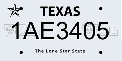 1AE3405 Texas License Plate