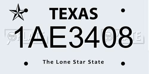 1AE3408 Texas License Plate