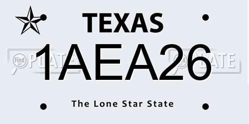 1AEA26 Texas License Plate