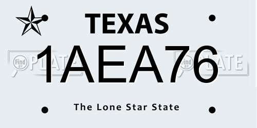 1AEA76 Texas License Plate