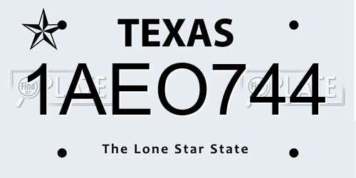 1AEO744 Texas License Plate