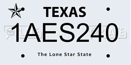 1AES240 Texas License Plate