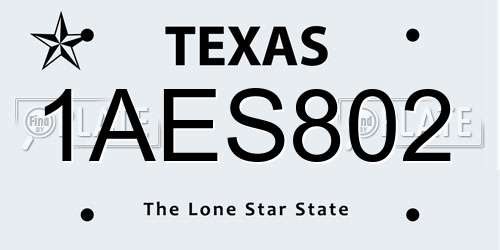 1AES802 Texas License Plate
