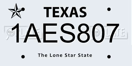 1AES807 Texas License Plate