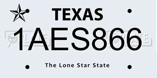 1AES866 Texas License Plate