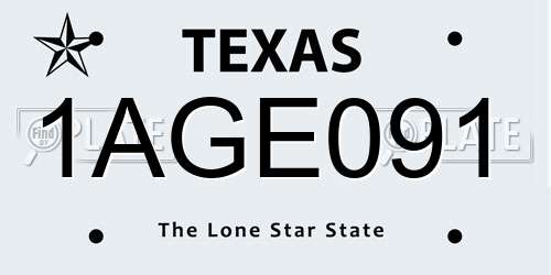 1AGE091 Texas License Plate