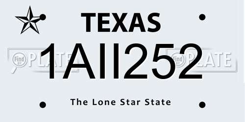 1AII252 Texas License Plate
