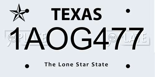 1AOG477 Texas License Plate