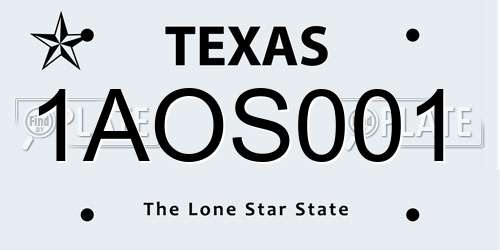 1AOS001 Texas License Plate