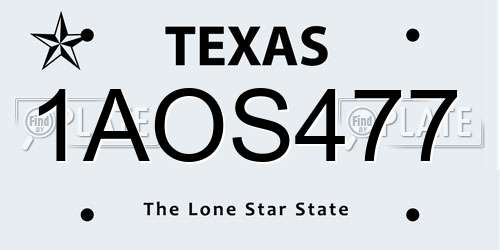 1AOS477 Texas License Plate