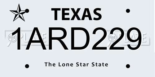 1ARD229 Texas License Plate