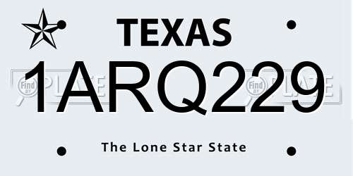 1ARQ229 Texas License Plate