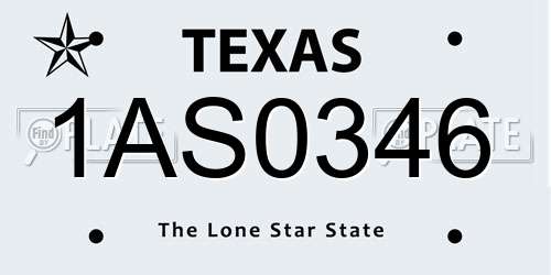 1AS0346 Texas License Plate