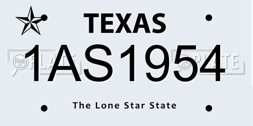 1AS1954 Texas License Plate