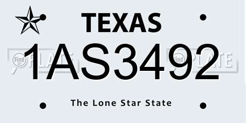 1AS3492 Texas License Plate