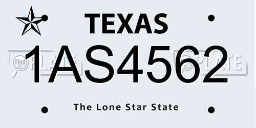 1AS4562 Texas License Plate