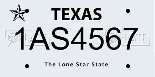 1AS4567 Texas License Plate