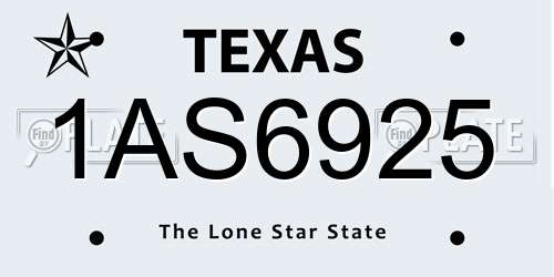 1AS6925 Texas License Plate