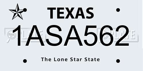 1ASA562 Texas License Plate