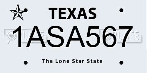 1ASA567 Texas License Plate