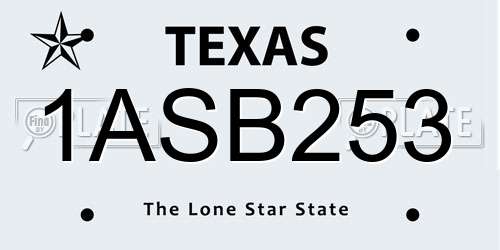 1ASB253 Texas License Plate