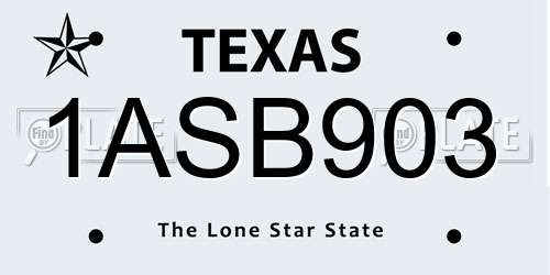 1ASB903 Texas License Plate