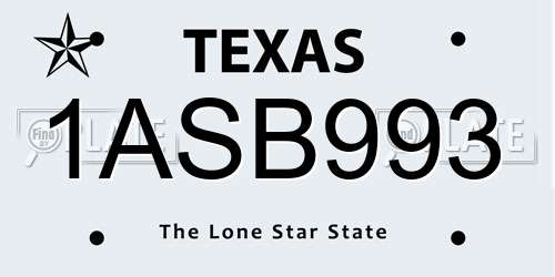 1ASB993 Texas License Plate