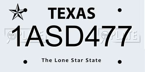 1ASD477 Texas License Plate