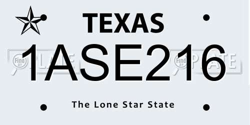 1ASE216 Texas License Plate