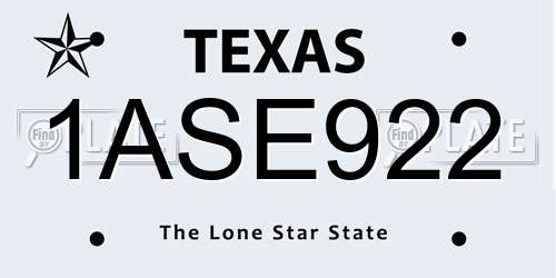 1ASE922 Texas License Plate