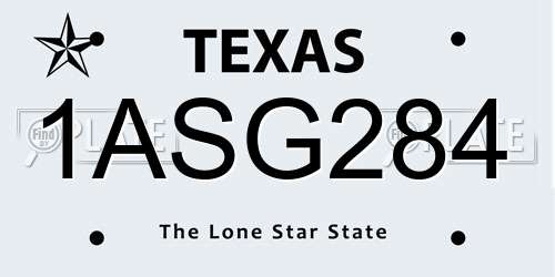 1ASG284 Texas License Plate