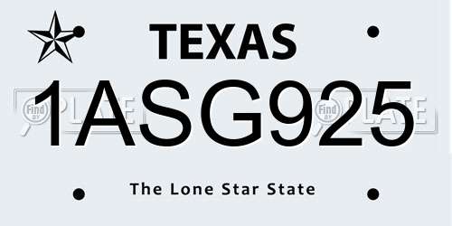 1ASG925 Texas License Plate