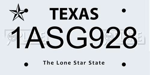 1ASG928 Texas License Plate