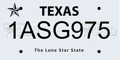 1ASG975 Texas License Plate