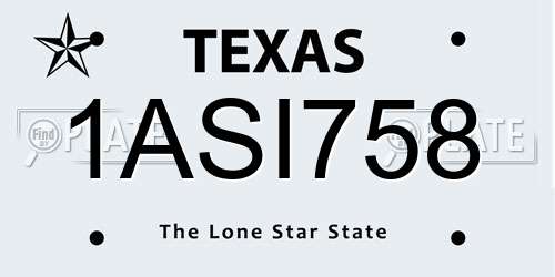 1ASI758 Texas License Plate