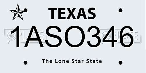 1ASO346 Texas License Plate