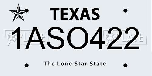 1ASO422 Texas License Plate