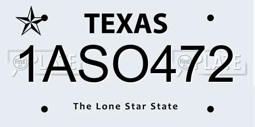 1ASO472 Texas License Plate