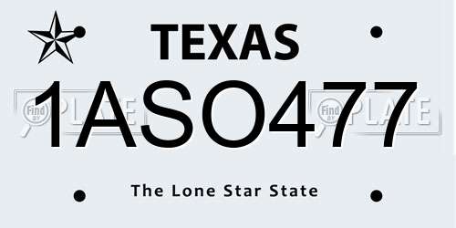 1ASO477 Texas License Plate
