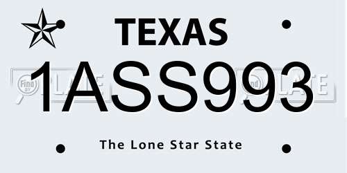 1ASS993 Texas License Plate